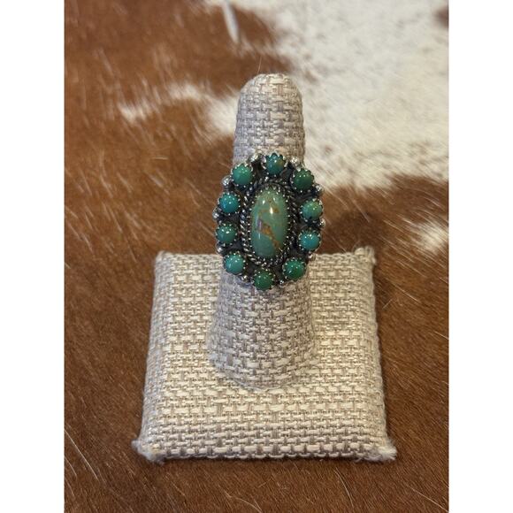 Native American 925 SW Sterling Silver & Green Turquoise Cluster Ring🌵Snake Eye - Picture 2 of 11